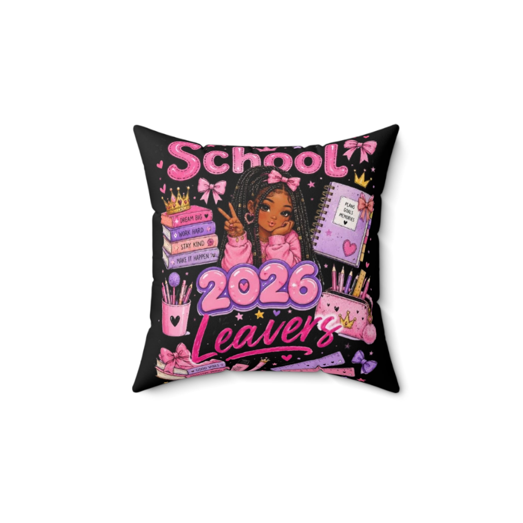 👑 School Leavers 2026 boxbraids hairstyle Cushion Cover 🎀✨