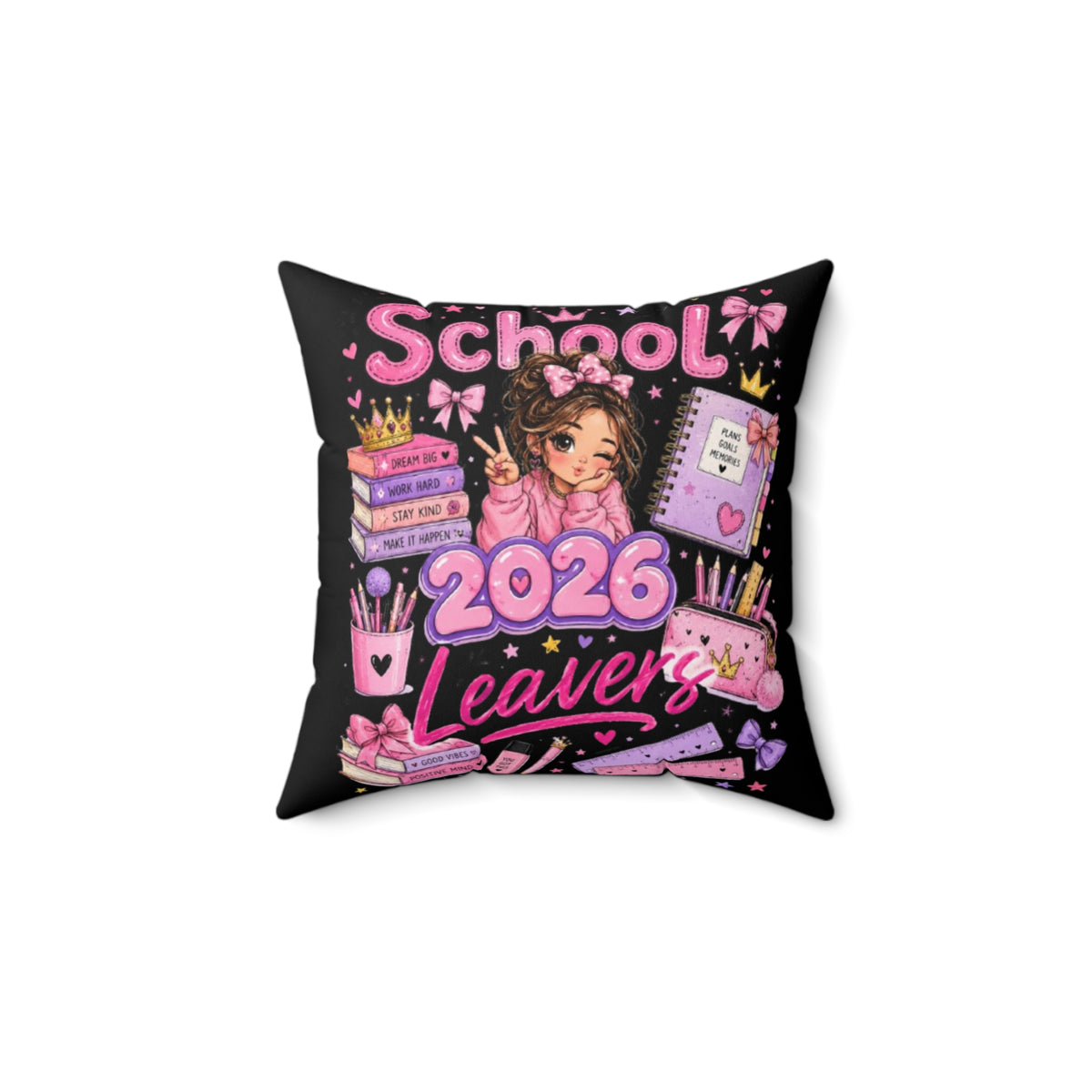 🎀 School Leavers 2026 Cute Messy Bun Cushion Cover ✨📚
