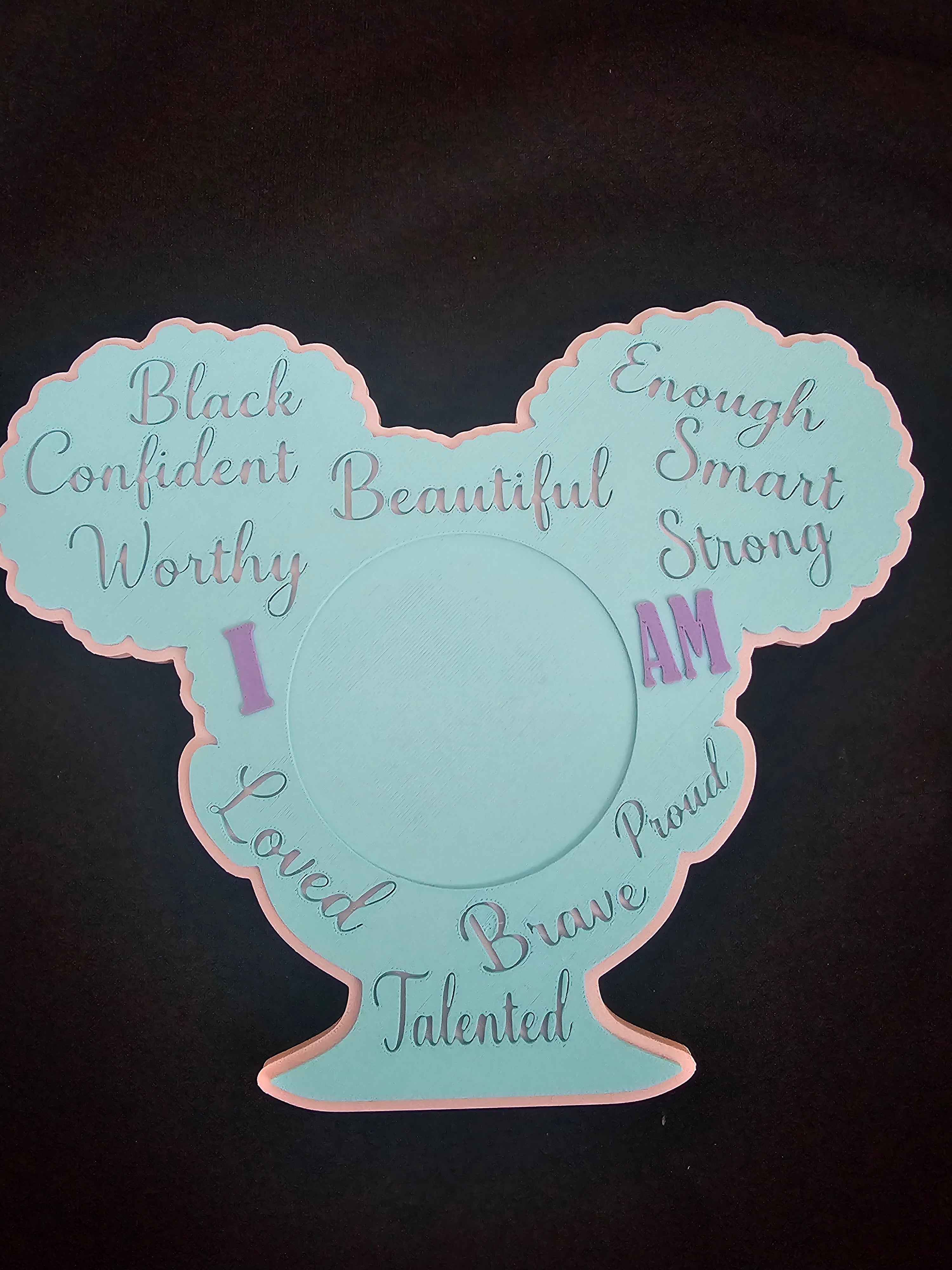 Black Girl Affirmation Mirror | I Am Black A Queen | Blue & Pink Edition