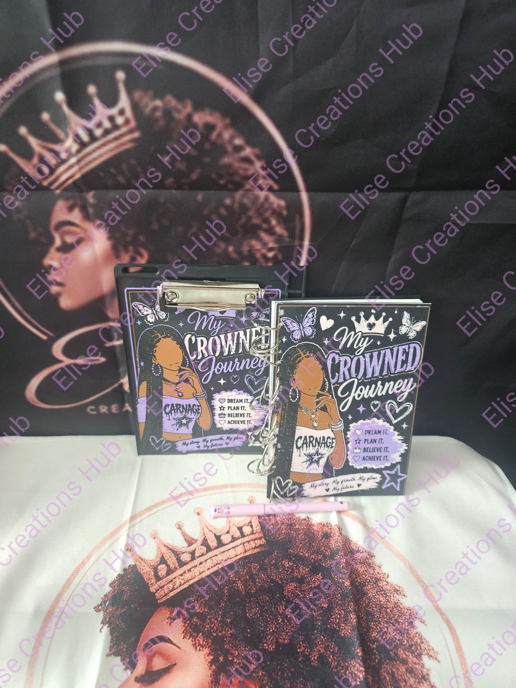 My Crowned Journey Journal Bundle | A5 Notebook, Clipboard & Pen Set | Black Girl Journal